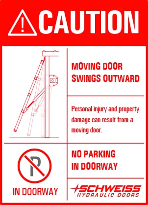 caution moving door swings outward