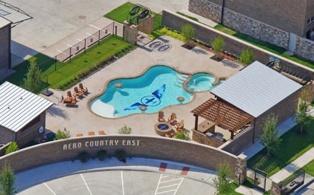 Aero Country East has pool for hangar home residents.