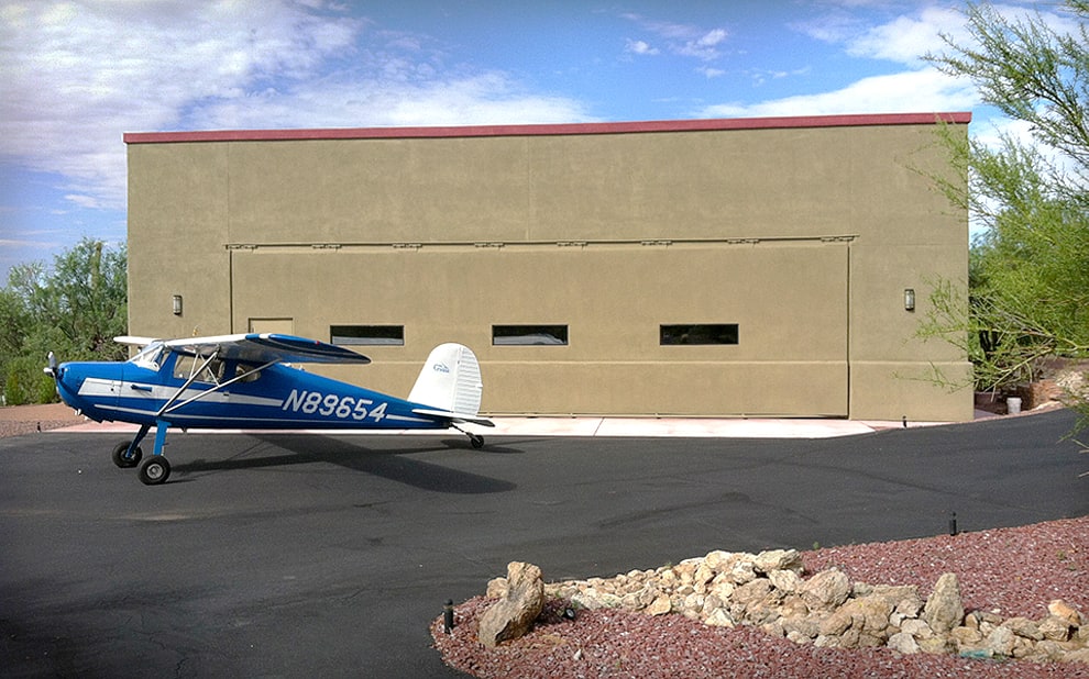 Designer Hydraulic Doo in Arizona is clad in stucco siding