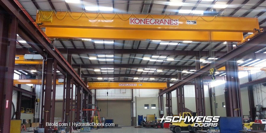 30 ton cranes work with Schweiss door to move heavy parts